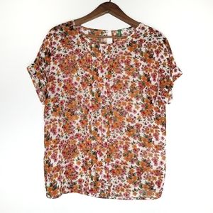 United Colors Of Benetton | Floral Sheer Short Sleeve Blouse Small